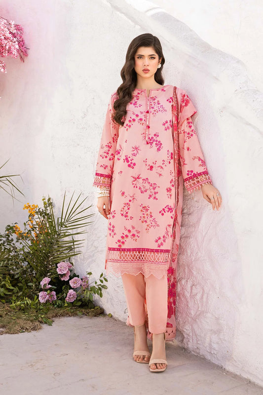 3 Pc Unstitched Printed Lawn Suit | Elegant Pink Design | Tayaba | MB-CUS25-709A