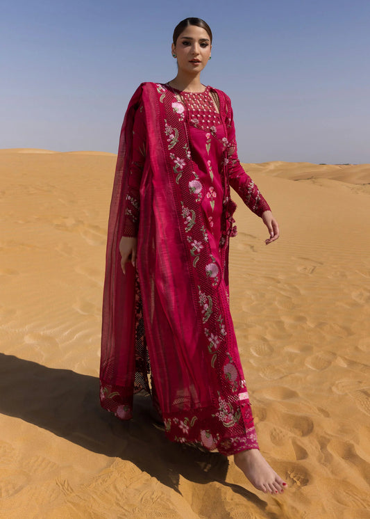 Once Upon a Flower D9-A | Eid Collection 2025 | Embroidered Lawn & Organza Borders – Tayaba