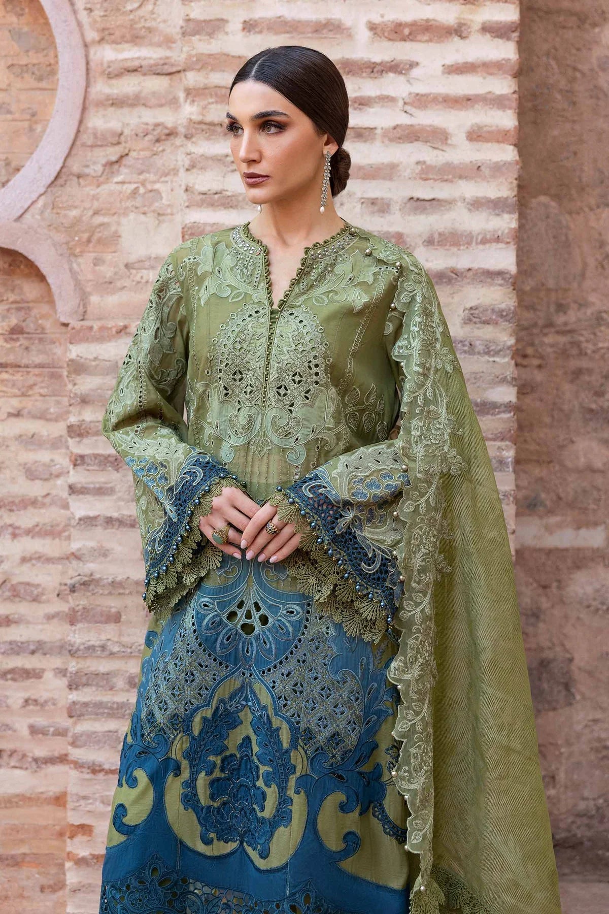 3 Piece Embroidered Paper Cotton Suit | D-2501-A