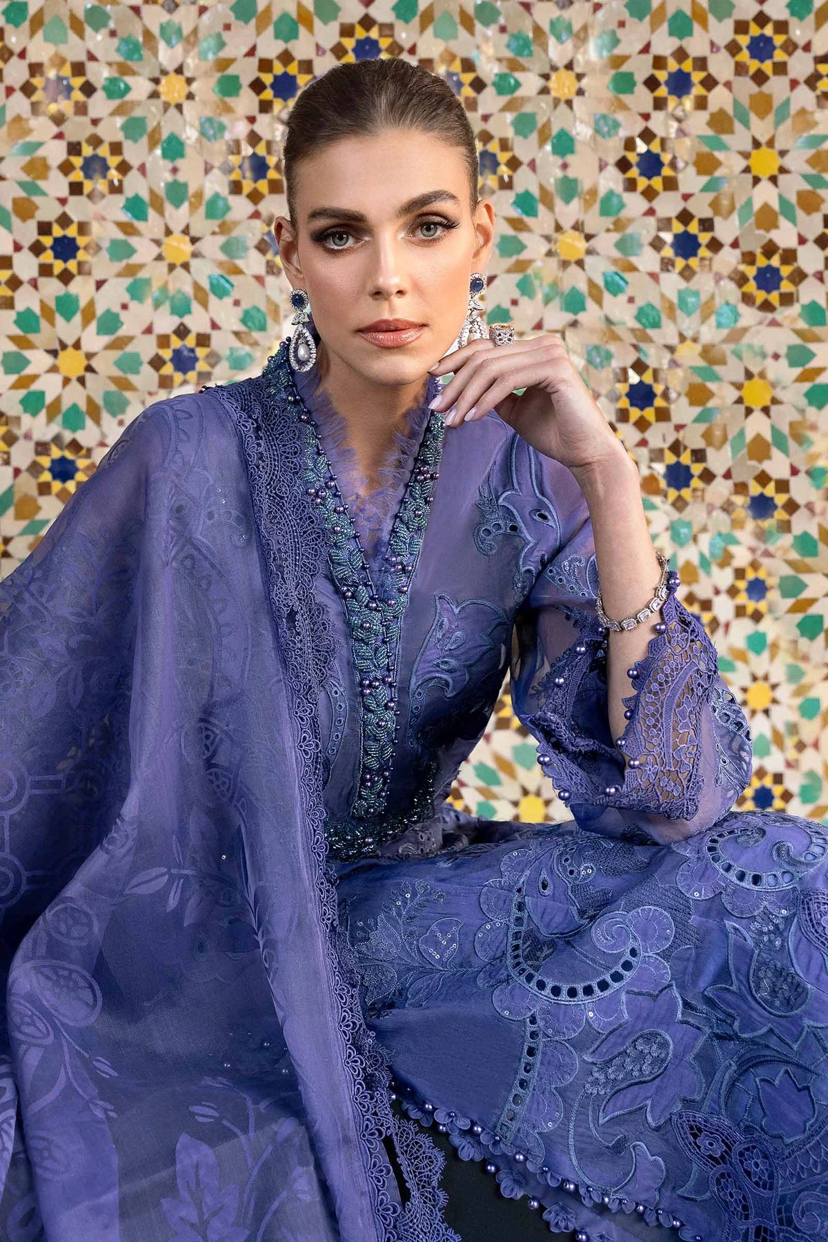 3 Piece Embroidered Organza Suit | D-2506-B