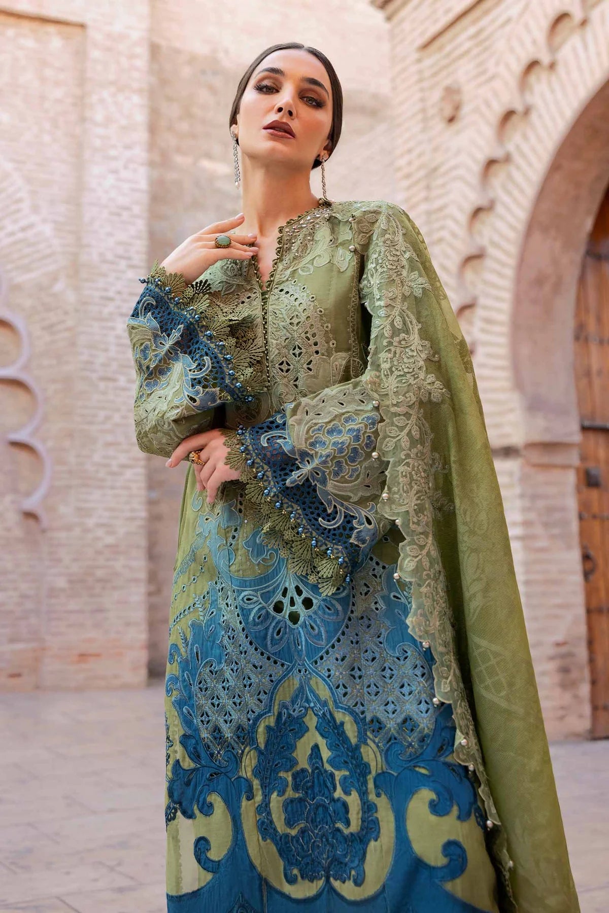 3 Piece Embroidered Paper Cotton Suit | D-2501-A