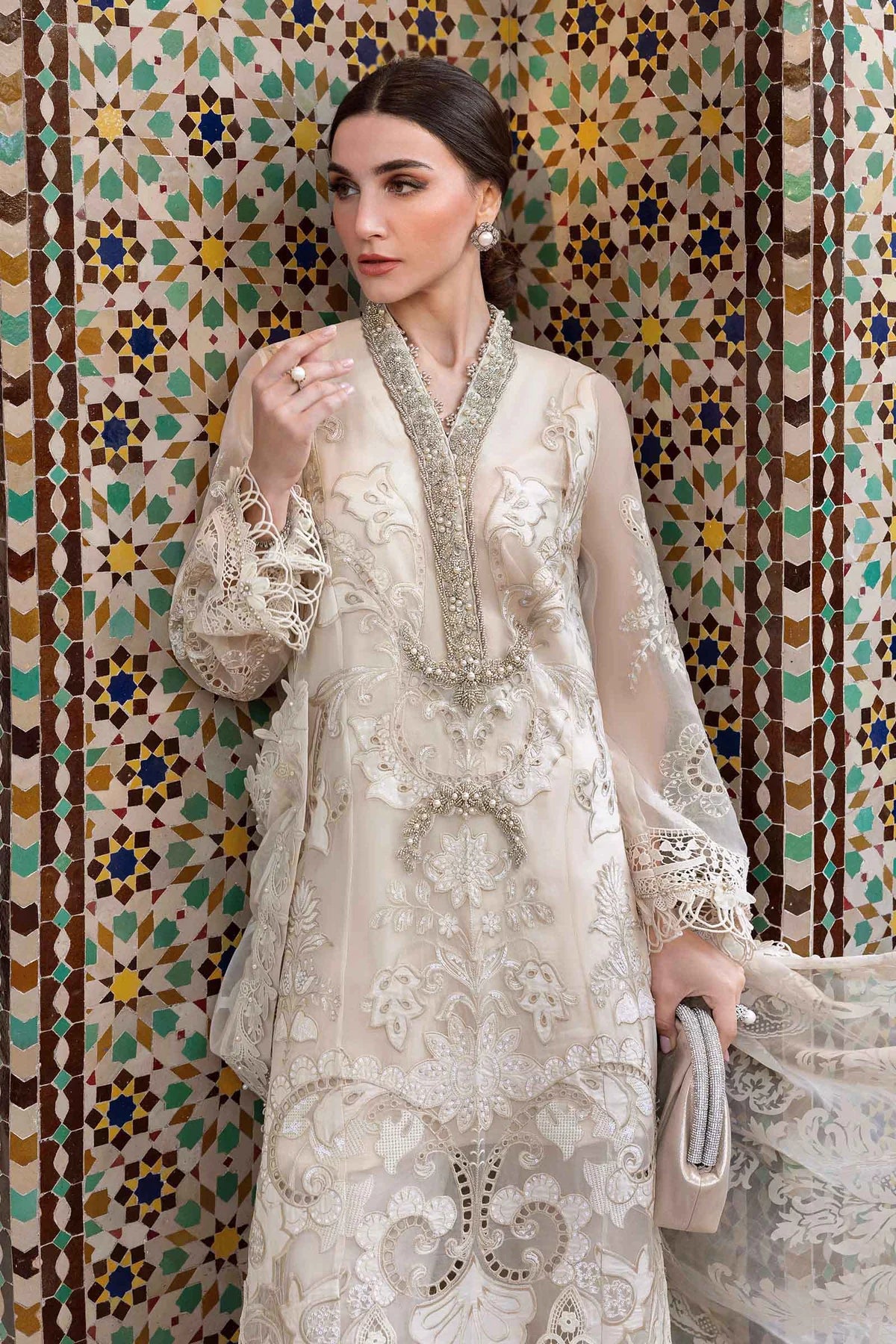 3 Piece Embroidered Organza Suit | D-2506-A