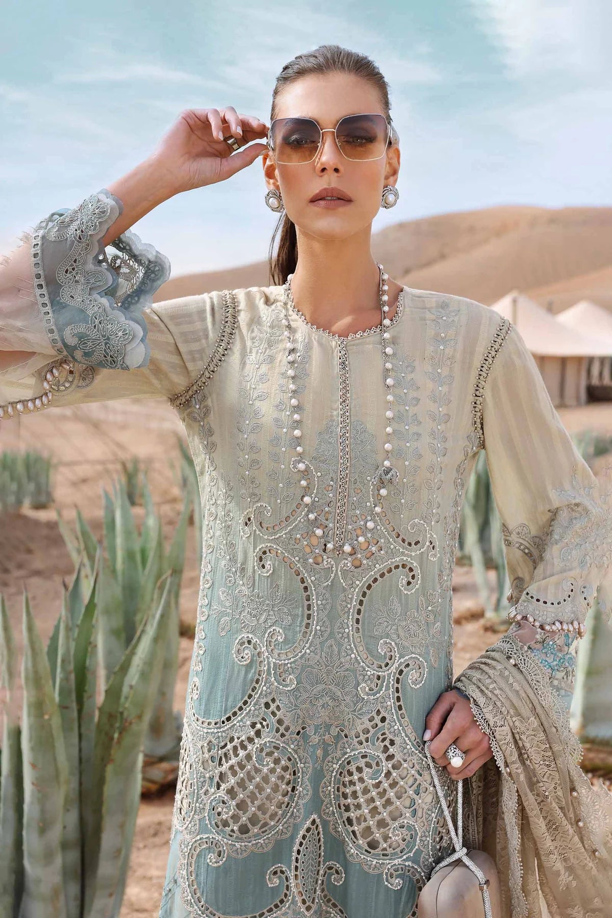 3 Piece Embroidered Dobby Lawn Suit | D-2515-B