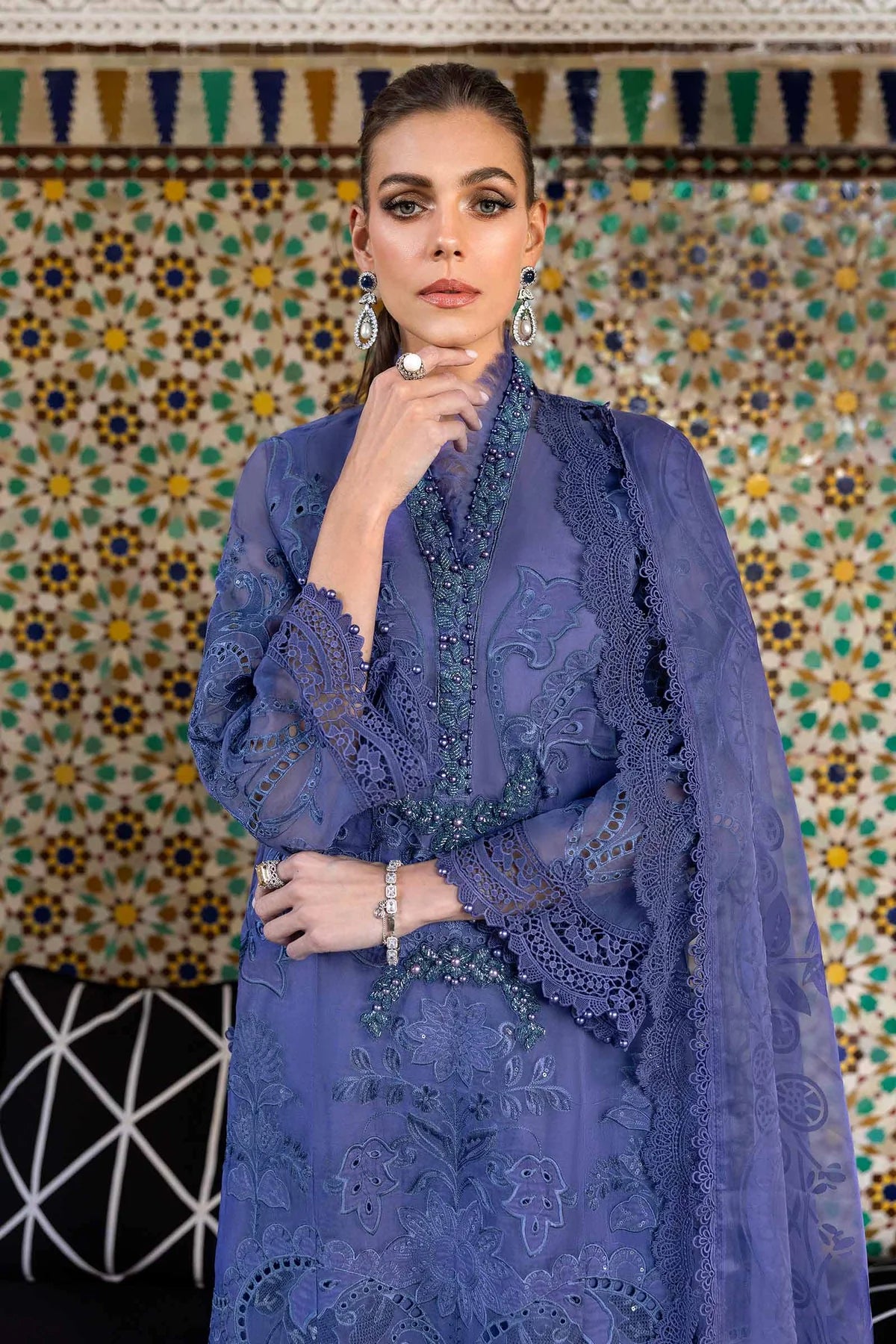 3 Piece Embroidered Organza Suit | D-2506-B