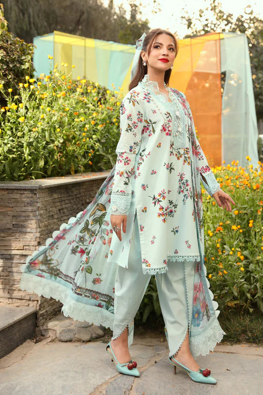 3 Pc Unstitched Printed Lawn Suit | MB-CUS25-709B