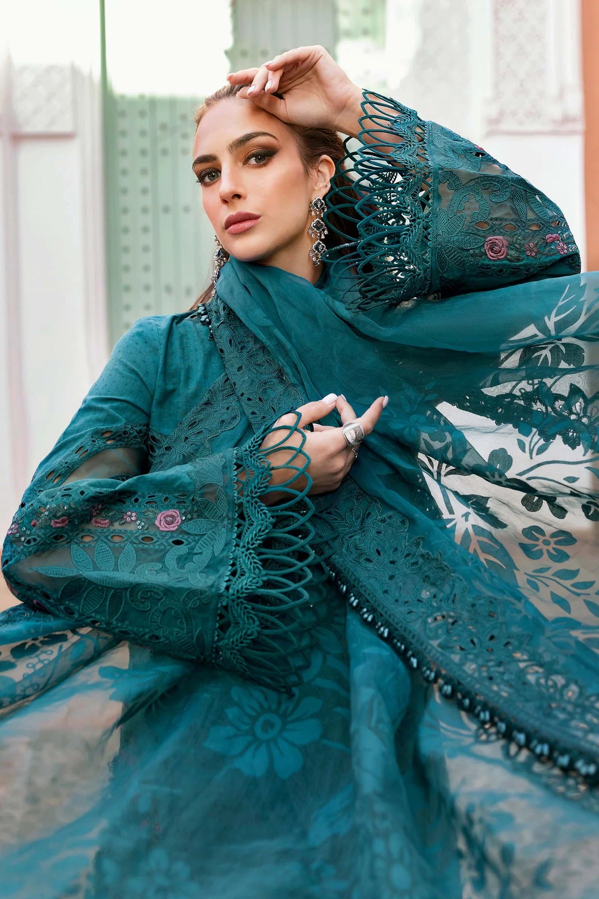 3 Piece Embroidered Dobby Lawn Suit | D-2513-B