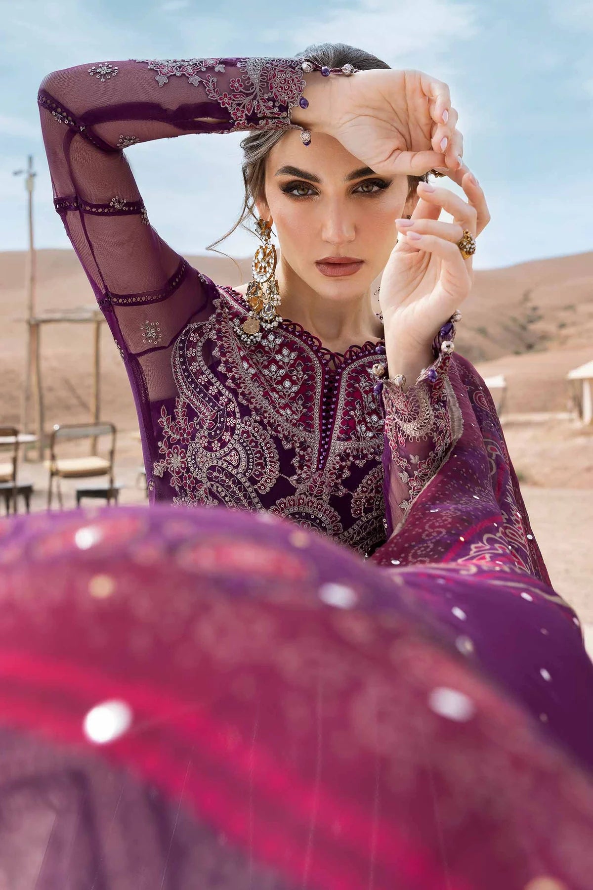 3 Piece Embroidered Net Suit | D-2507-B