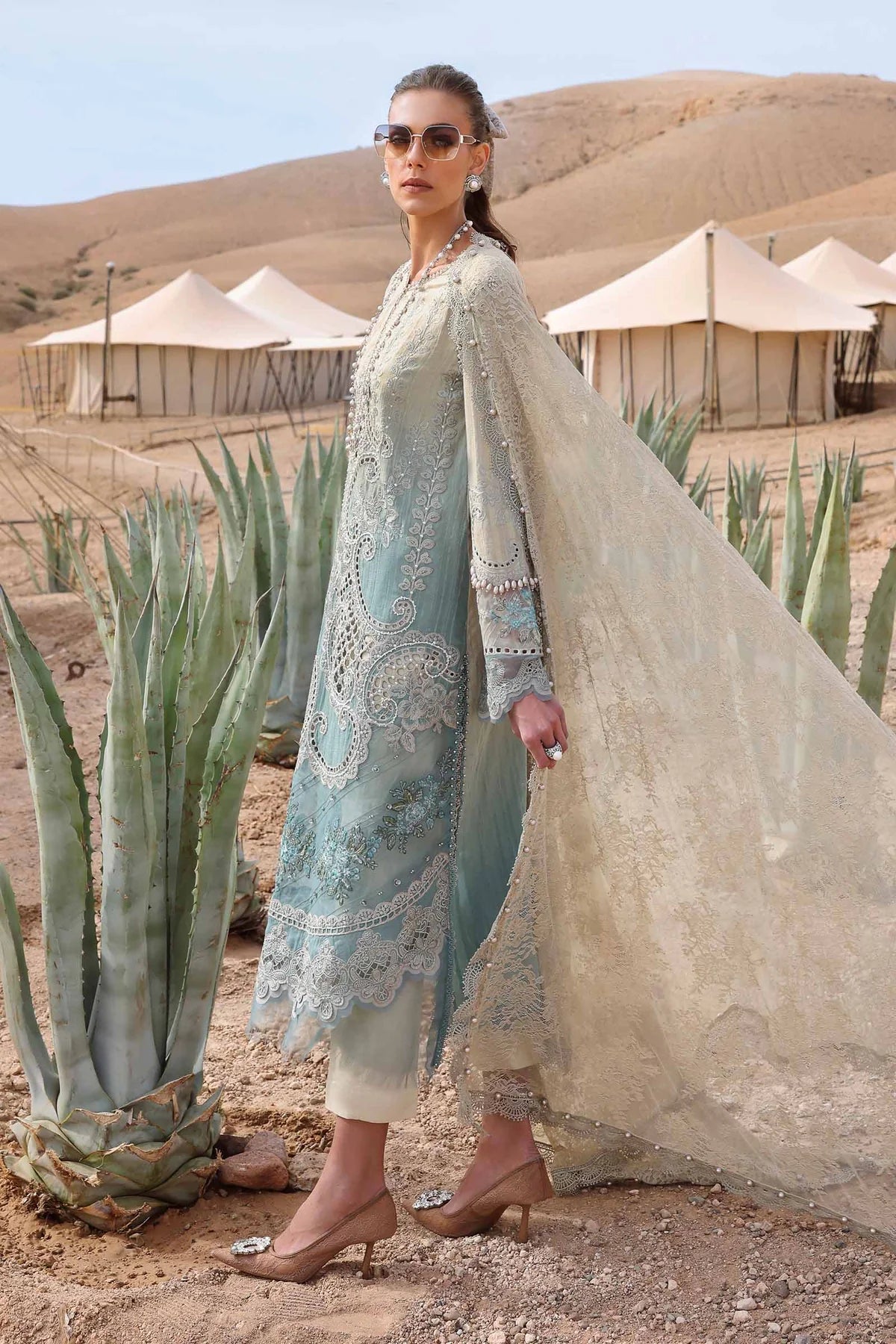 3 Piece Embroidered Dobby Lawn Suit | D-2515-B