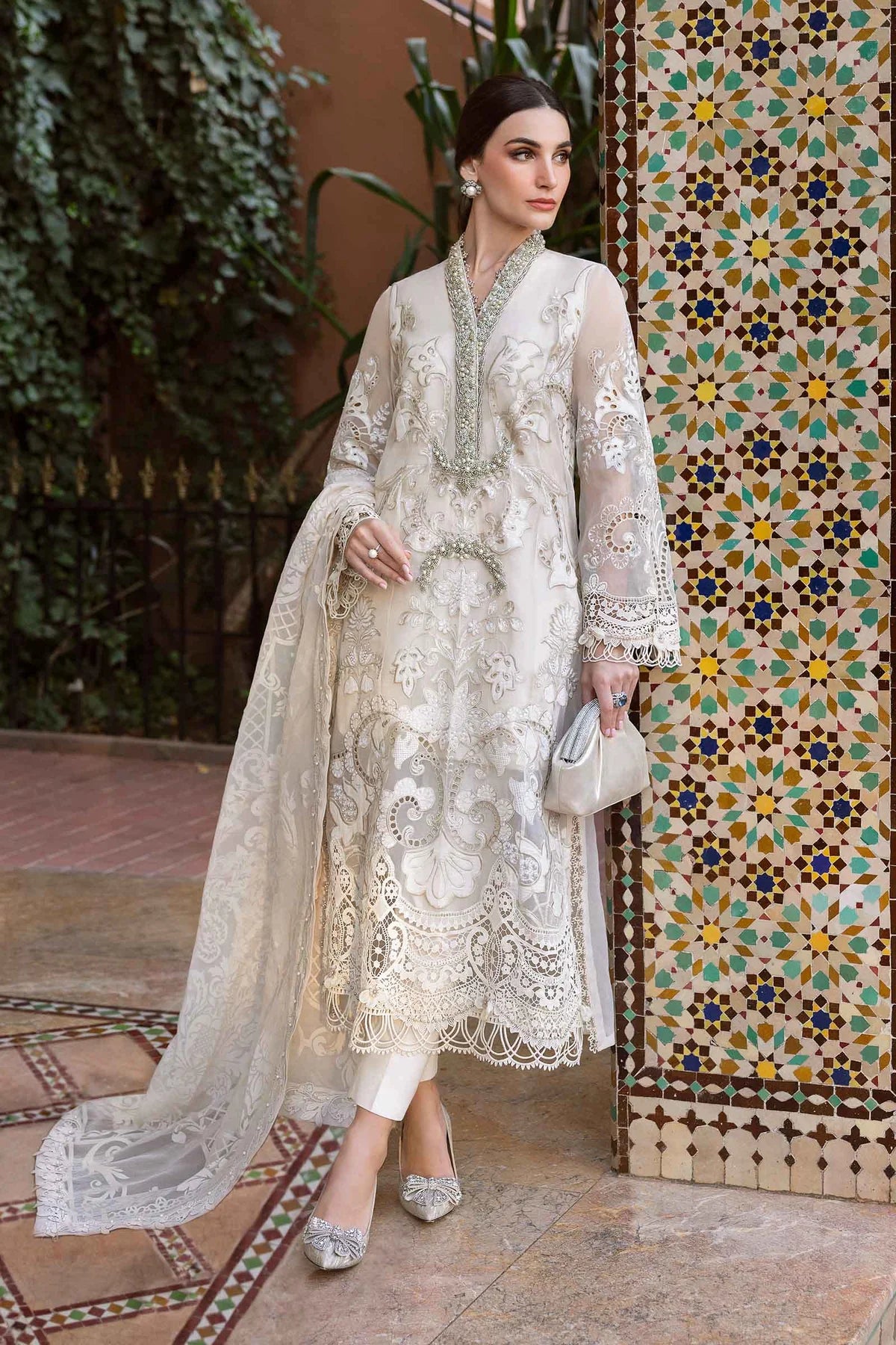 3 Piece Embroidered Organza Suit | D-2506-A