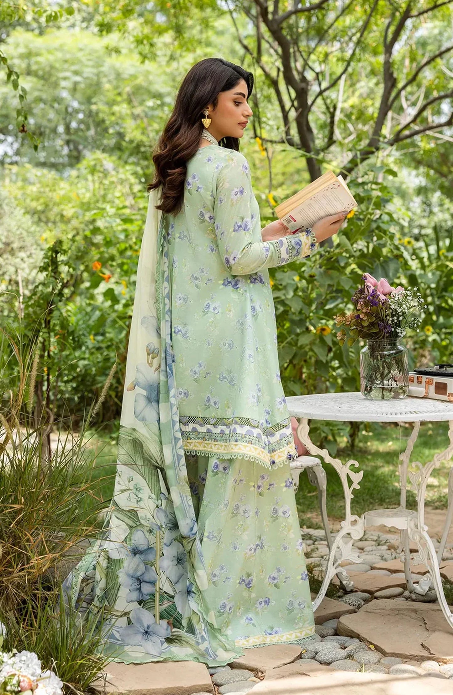 Elaf Printed Lawn 3 Piece Suit - ECD-2B BASILE - EL25PRN - Green - Summer Collection
