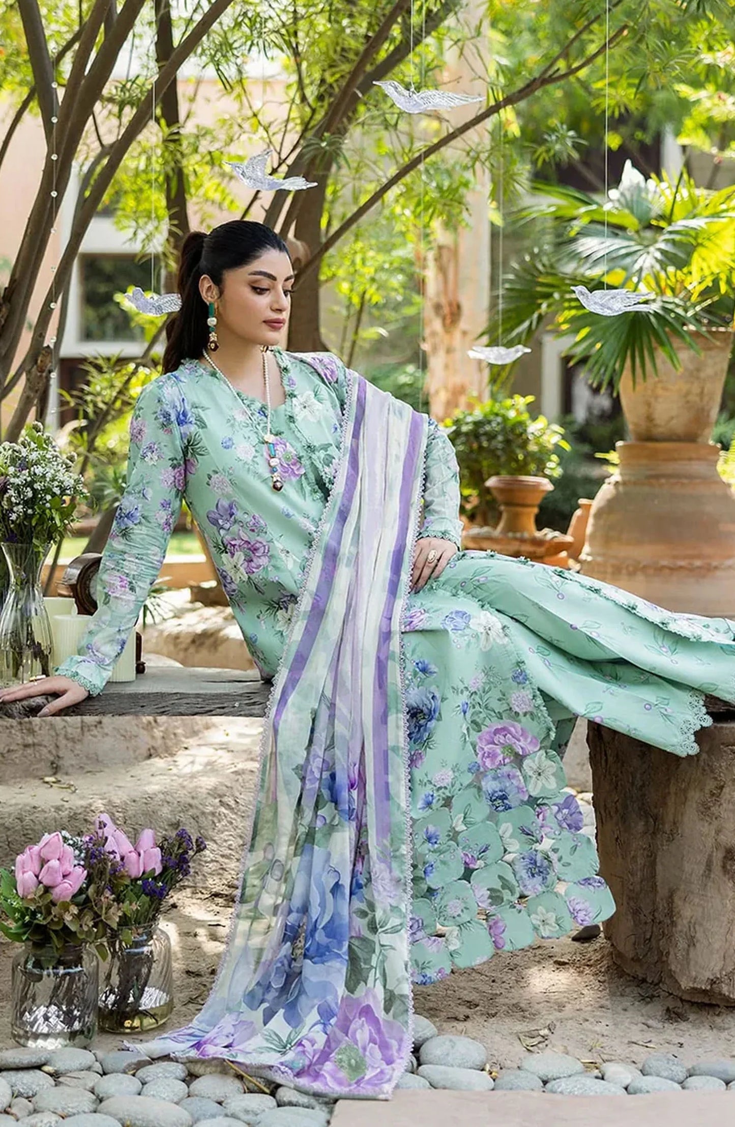 Elaf Printed Lawn 3 Piece Suit - ECD-1A GARDENELLE - EL25PRN - Green - Summer Collection