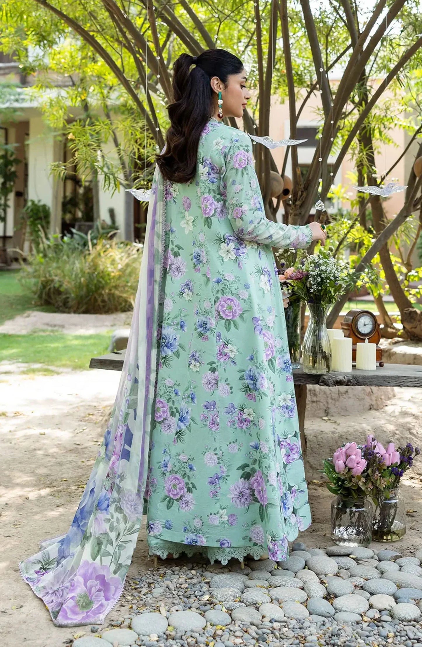 Elaf Printed Lawn 3 Piece Suit - ECD-1A GARDENELLE - EL25PRN - Green - Summer Collection