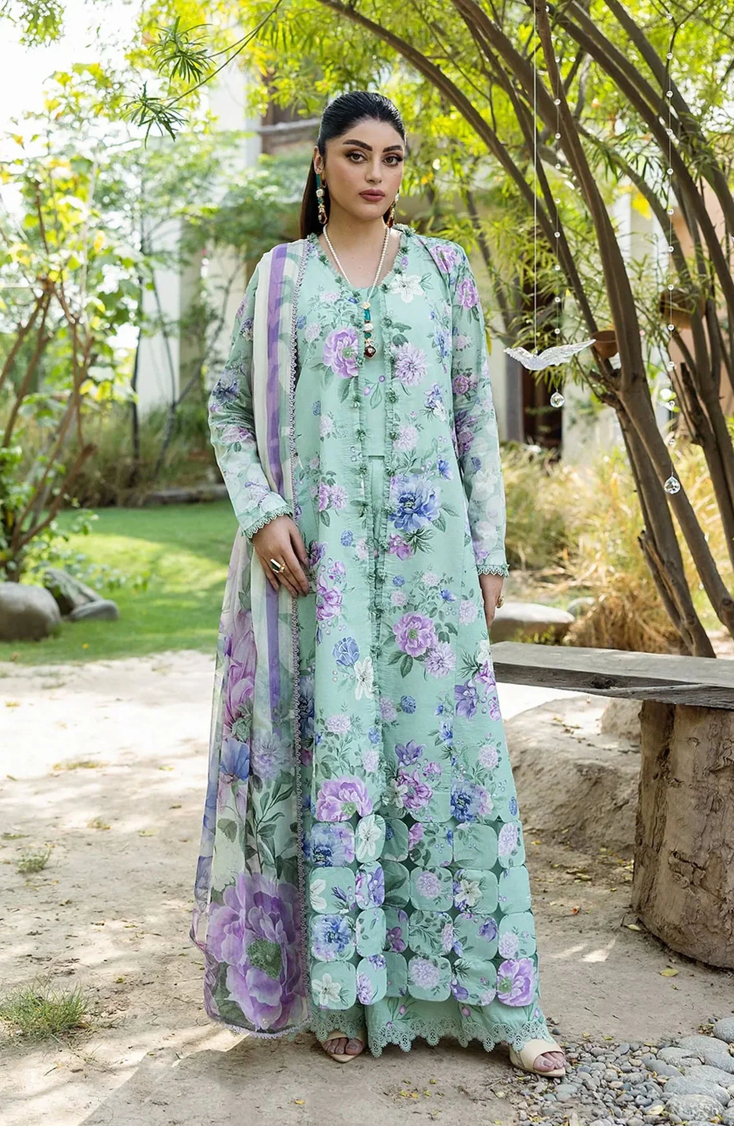 Elaf Printed Lawn 3 Piece Suit - ECD-1A GARDENELLE - EL25PRN - Green - Summer Collection