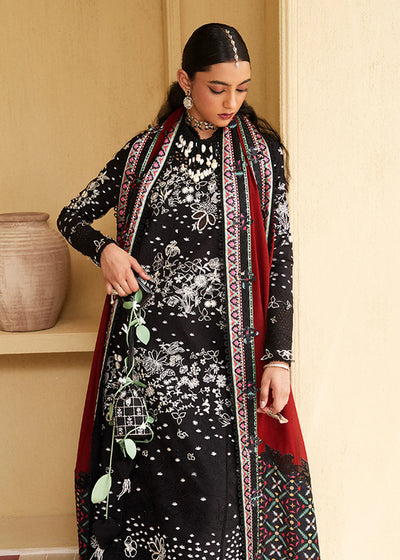 Black Embroidered Lawn Suit With Chiffon Dupatta