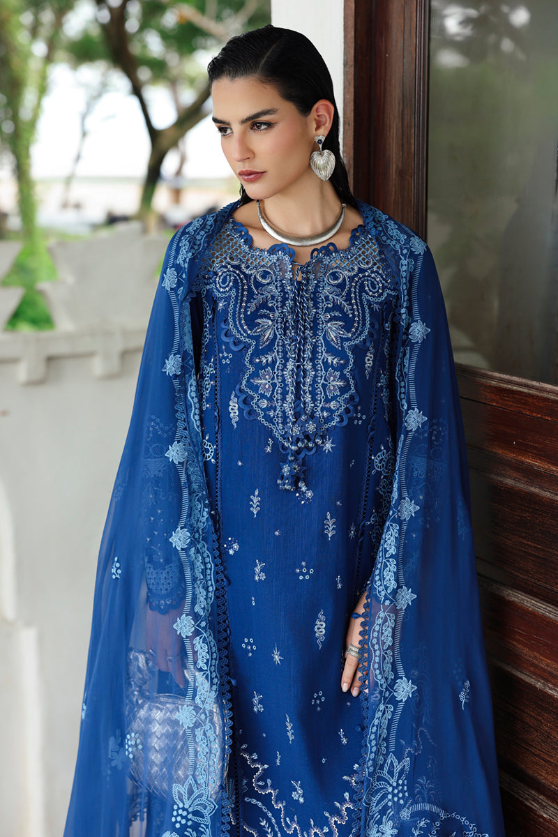 Royal Blue Chikankari Embroidered Linen 3-Pc Suit