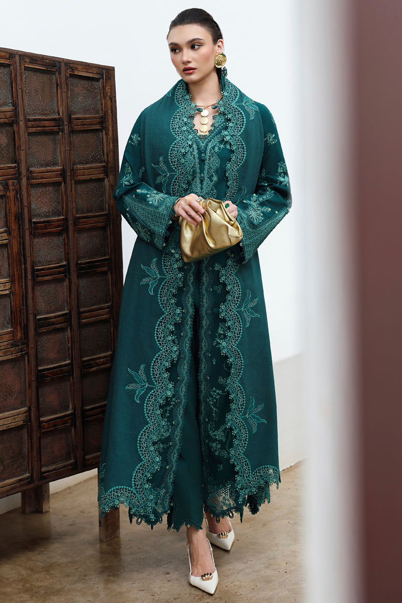 Teal Green Chikankari Embroidered Linen 3-Pc Suit