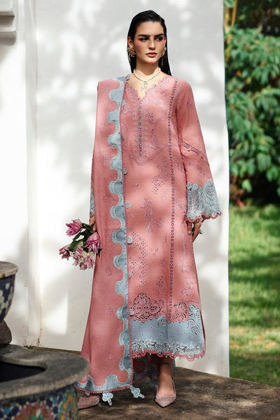 Dusty Rose Chikankari Embroidered Linen 3-Pc Suit