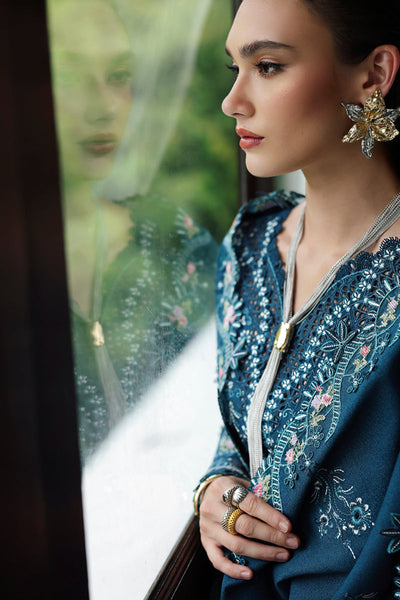 Deep Navy Blue Chikankari Embroidered Linen 3-Pc Suit