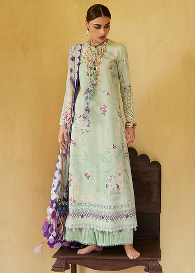 Mint Green Embroidered Lawn Suit With Digital Printed Dupatta
