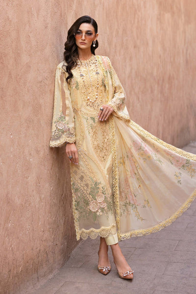 Yellow Embroidered Paper Cotton 3Pc Suit With Organza Dupatta