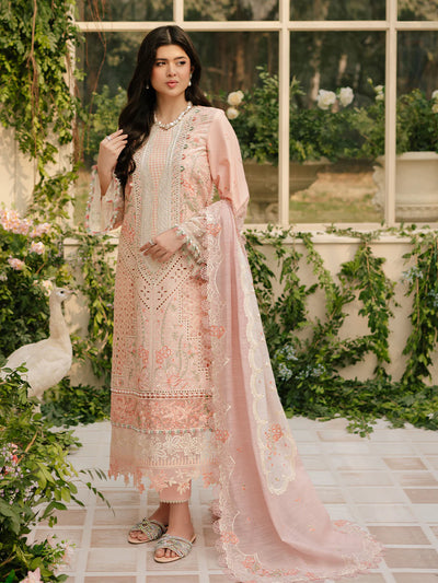 Soft Peach Laser Embroidered Lawn Suit With Organza Details