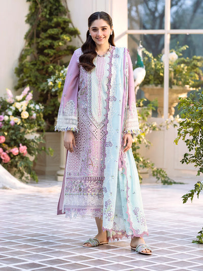 Pastel Lavender Laser Embroidered Lawn Suit With Organza Details