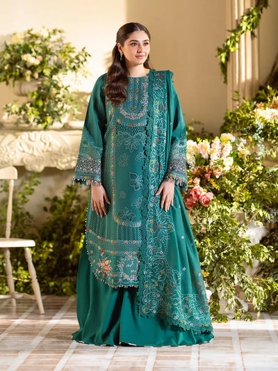 Teal Green Laser Embroidered Lawn Suit With Organza Details