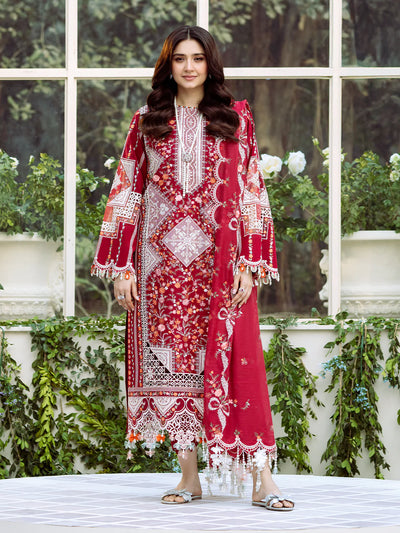 Maroon Laser Embroidered Lawn Suit With Organza Details