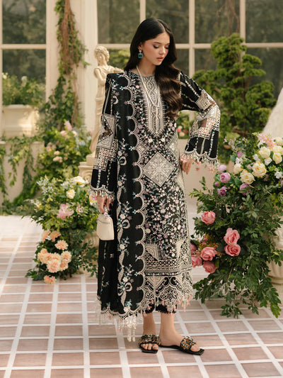 Black Laser Embroidered Lawn Suit With Organza Details