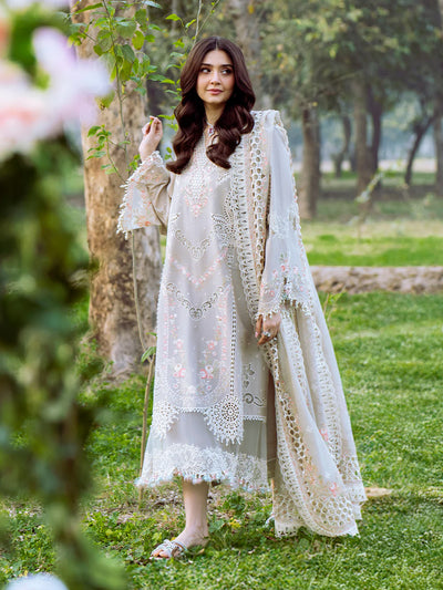 Light Warm Grey Laser Embroidered Lawn Suit With Organza Details