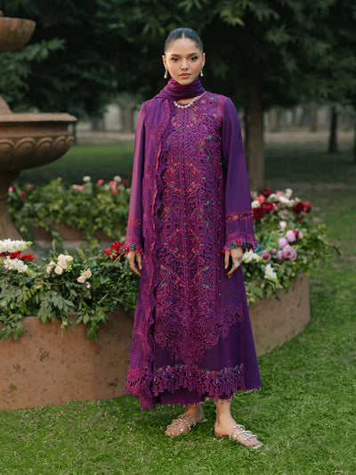 Deep Purple Laser Embroidered Lawn Suit With Organza Details
