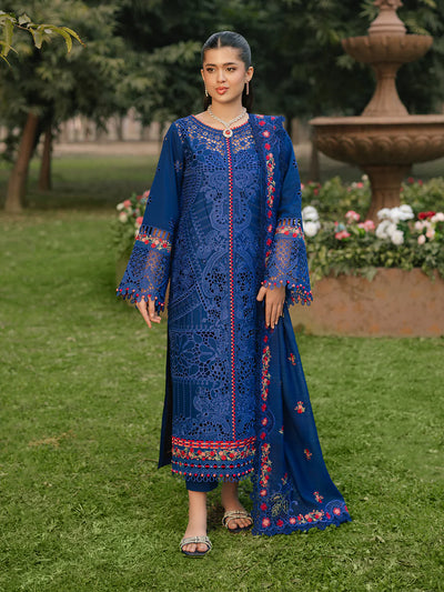 Royal Blue Laser Embroidered Lawn Suit With Organza Details