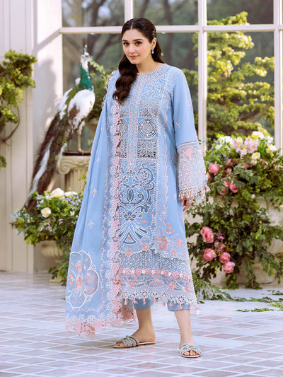 Powder Blue Laser Embroidered Lawn Suit With Organza Details