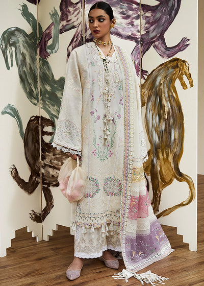 Off-White Printed & Embroidered Lawn Suit With Chiffon Dupatta