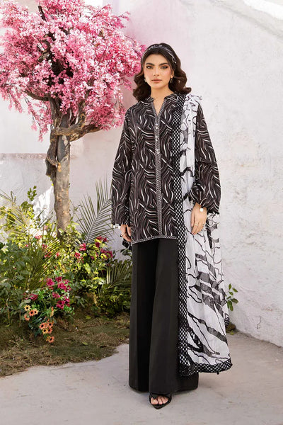Black Digital Printed 3-Pc Suit With Chiffon Dupatta