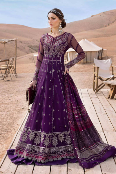  Plum 3 Pc Embroidered Net Suit With Organza Dupatta