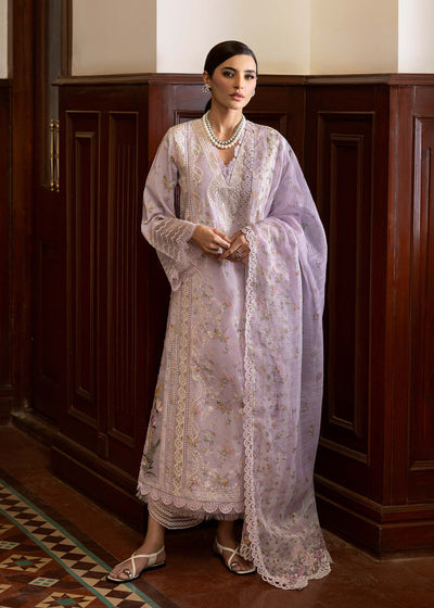 Lilac Floral Embroidered Lawn 3-Pc Suit With Printed Dupatta