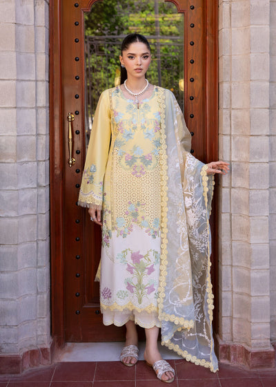 Lime Yellow Embroidered Lawn 3-Pc Suit With Printed Dupatta