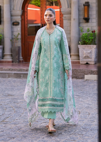 Sea Green Embroidered Lawn 3-Pc Suit With Printed Dupatta