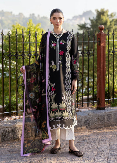 Black Embroidered Lawn 3-Pc Suit With Printed Dupatta
