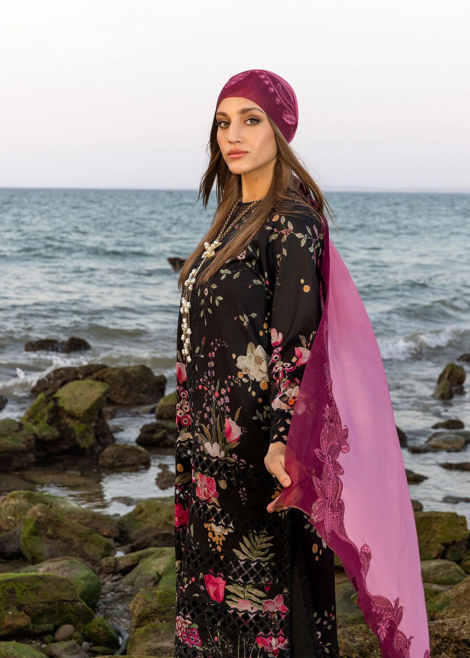 Crimson Flow - Bloom Bold D4-B | Luxurious Eid Collection 2025 | Embroidered Lawn & Silk Dupatta – Tayaba