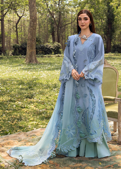 Ocean Ombre Embroidered Organza Suit With Asymmetric Dupatta