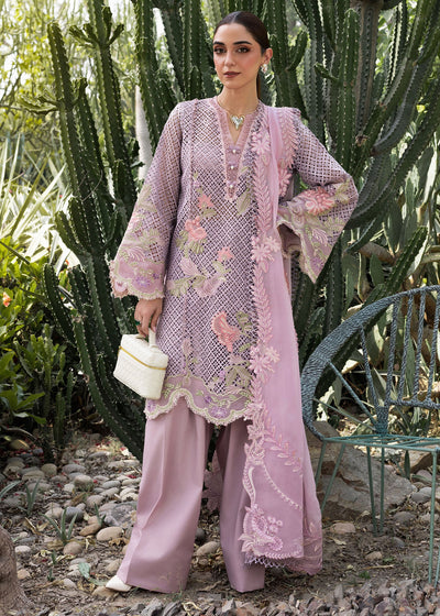 Lavender Embroidered Organza Suit With Chiffon Dupatta