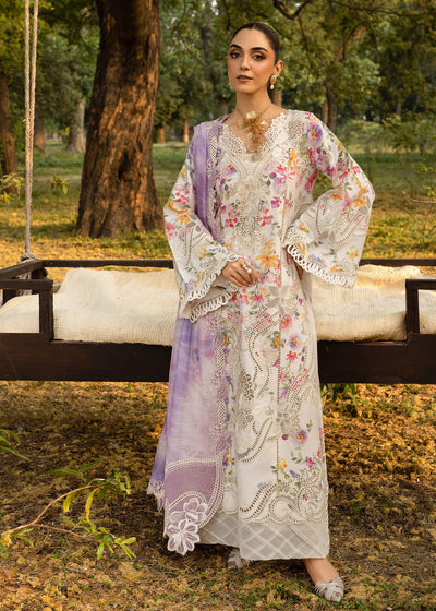 Ivory Floral Printed Organza Embroidered Suit With Monar Dupatta