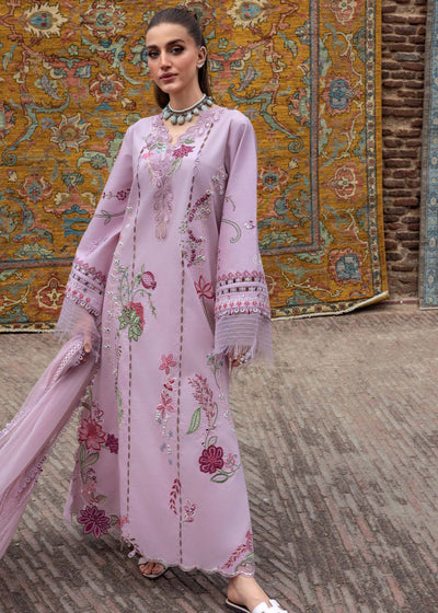 Iris Lavender Embroidered Organza Suit With Mirror Work Dupatta