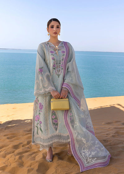 Ice Blue Floral Embroidered Lawn 3-Piece Suit