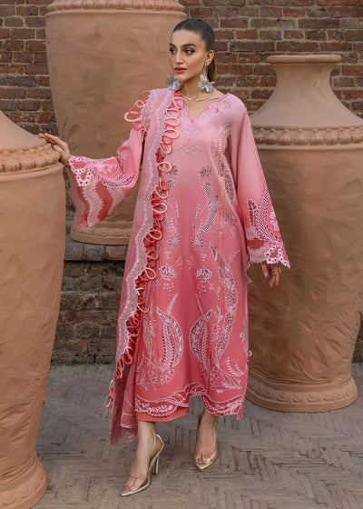 Blush Pink Ombre Embroidered Organza Suit With Asymmetric Dupatta
