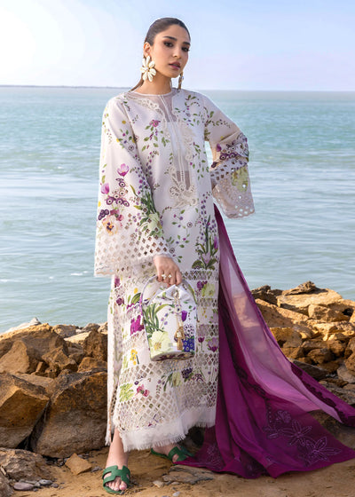 Black Floral Printed Lawn Suit With Ombre Silk Dupatta