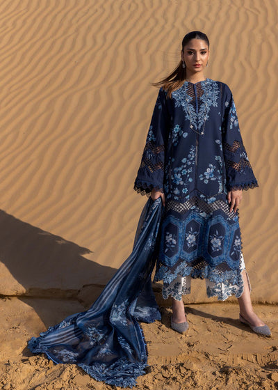 Navy Blue Floral Embroidered Lawn 3-Piece Suit