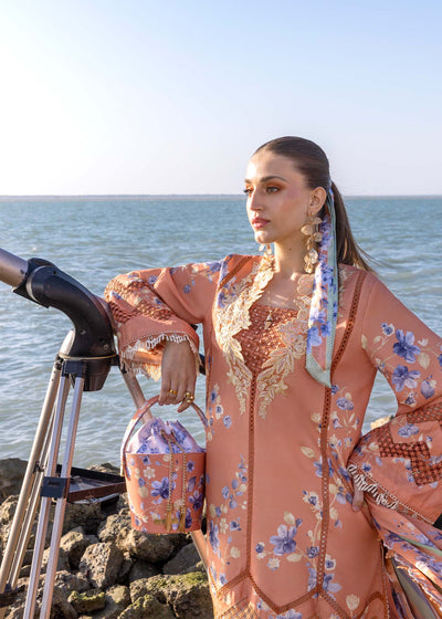 Peach Floral Embroidered Lawn 3-Piece Suit